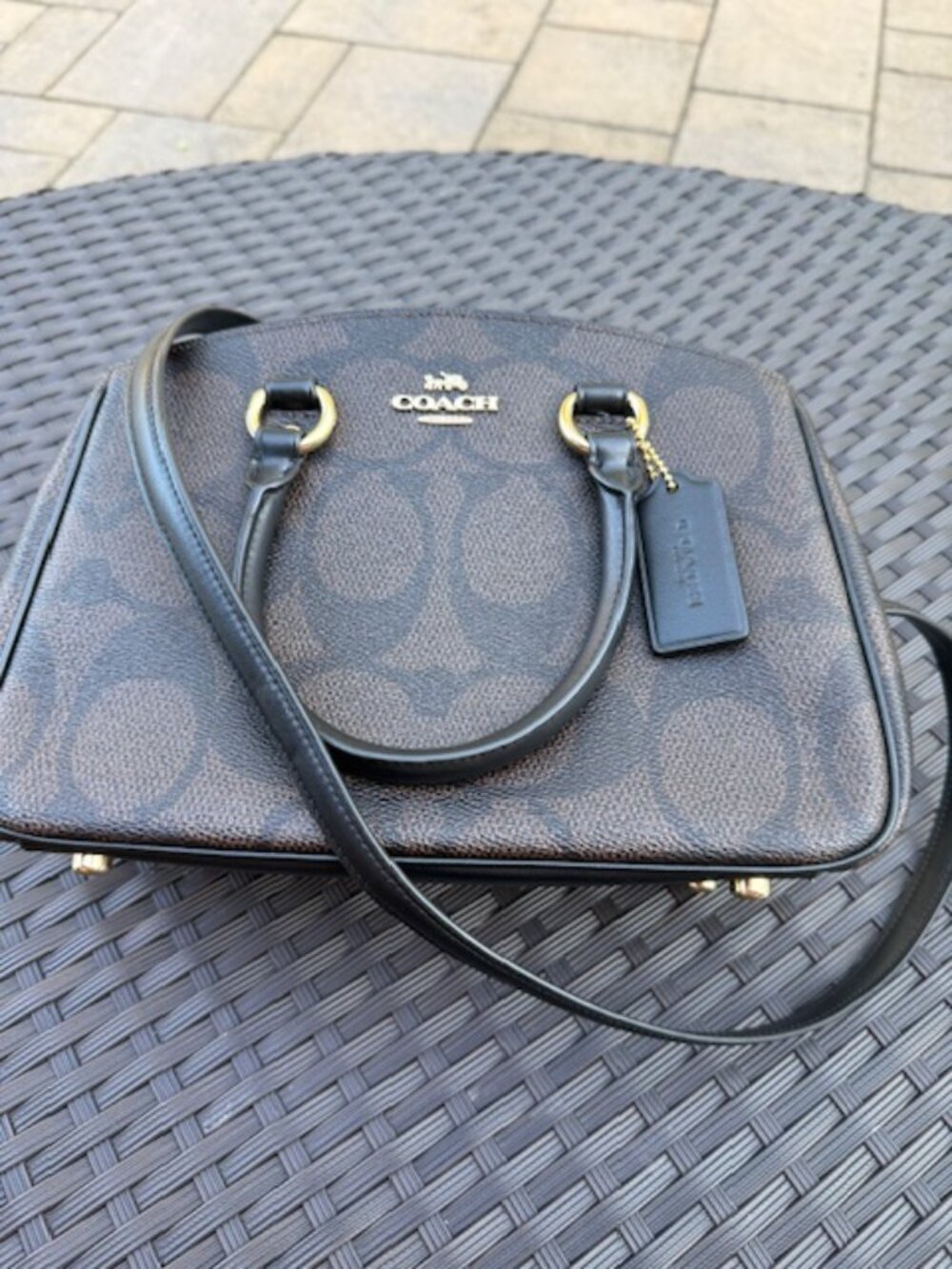 COACH Savannah Small Carryall Bag In Signature Canvas Gold Walnut Black